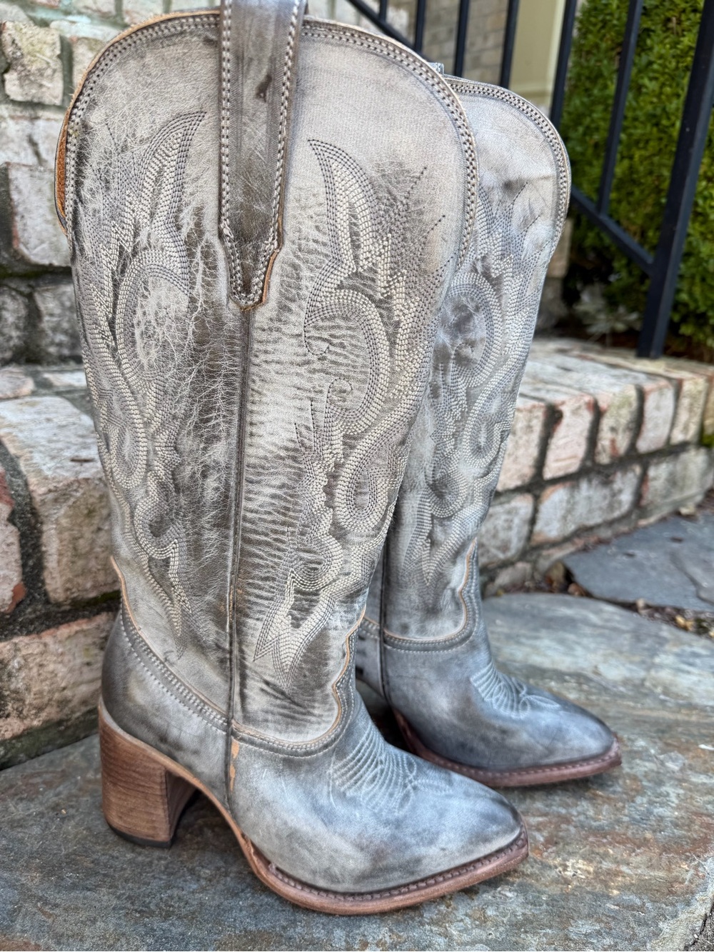 Freebird by Steven Distressed Gray Leather Western Heeled Boots